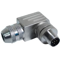 Mueller M12 Connector, 5 Pin, Male, Right Angle, Field Wireable, Nickel Plated, PG7