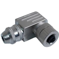 Mueller M12 Connector, 5 Pin, Female, Right Angle, Field Wireable, Nickel Plated, PG7