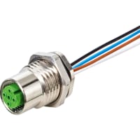 Murrelektronik Connector, M12 female receptacle, A-Code, 8-pin, rear-mount, PP wires, 0.50m