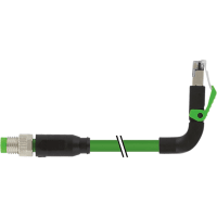 Murrelektronik Cable, M8 male, A-Code/RJ45 male 90deg. up, 4-pin, shielded, PUR green, 1.5m