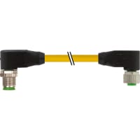 Murrelektronik Cable, M12 male 90deg./female 90deg., A-Code, 4-pin, 18awg, TPE yellow, 1.0m