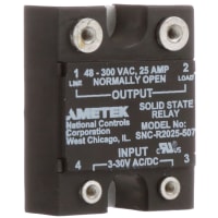 NCC Solid State Relay, 3-30 VAC/DC, SPST-NO, 25A/300VAC, Random Turn-On, SNC Series