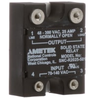 NCC Solid State Relay, 70-140 V, SPST-NO, 25A/300VAC, Random Turn-On, SNC Series