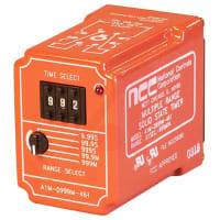 NCC Time Delay Relay, DPDT, Delay On Make, Adj. Ranges, 0.5s-999m, 24VDC, 8-Pin Plug-In