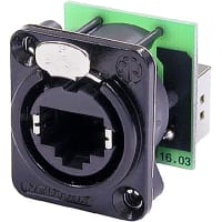 Neutrik RJ45 Receptacle, Feed Through, Screw, D-Shaped Flange w/Latch, etherCON D Series