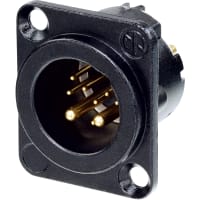 Neutrik Receptacle Chassis Connector, 10-Pin, Male, Solder, Black/Gold, DLX Series