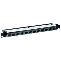 Neutrik Rack Panel, angled 30 deg, 19in 1RU, 12 D-Shape Chassis Conn, opticalCON Series