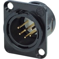 Neutrik Receptacle DL1 series 6S pin male - solder cups - black/gold