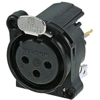 Neutrik XLR Receptacle, 3-Pin Female PCBV, Ground Together, Black, B Series