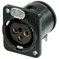 Neutrik Receptacle; DM3 series; 3 pin; female; PCBH; black/gold; M3 mounting holes