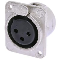 Neutrik Receptacle; DL1 series; 3 pin; female; solder; nickel/silver; M3 mounting holes