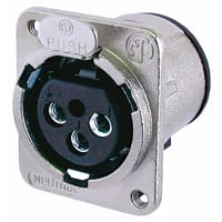 Neutrik Receptacle; D series; 3 pin; female; PCBV; nickel/silver; M3 mounting holes