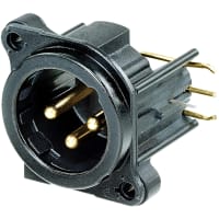 Neutrik XLR Receptacle, 3-Pin, Male, PCBH, Right, Black/Gold, B Series