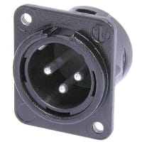 Neutrik Receptacle; DL1 series; 3 pin; male; solder; black/silver; M3 mounting holes