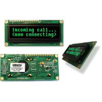 Newhaven Display International OLED Display, Character Height 5.5mm, 2x16 Characters, Parallel/3 Wire SPI, Green