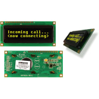 Newhaven Display International OLED Display, Character Height 5.5mm, 2x16 Characters, Parallel/3 Wire SPI, Yellow