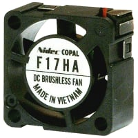 Nidec Copal Electronics Brushless DC Fan, 17X17X8mm, 5V DC, .018m3/min flow, 17 Pa, 15db, sleeve bearing