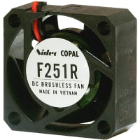 Nidec Copal Electronics Brushless DC Fan, 25X25X10mm, 5V DC, .04m3/min flow, 20 Pa, 11db, sleeve bearing