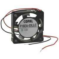 Nidec Copal Electronics Brushless DC Fan, 16X16X4mm, 3.3V DC, .012m3/min flow, 3db, sleeve bearing