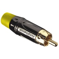 Amphenol Audio RCA Phono Connector, Plug, Yellow, Black Chrome, Flex Grommet, Cable Mount