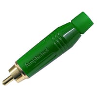 Amphenol Audio Connector, RCA, Gold Plate Cnts, Plug, 1, Solder, Green