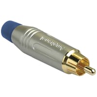 Amphenol Audio RCA Male Cable Connector, Gold Plated Contacts, Diecast Shell, Satin Finish, Blu