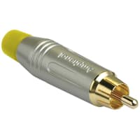 Amphenol Audio RCA Male Cable Connector, Gold Plated Contacts, Diecast Shell, Satin Finish, Yel