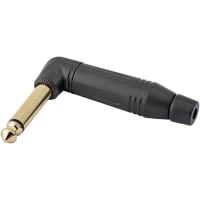 Amphenol Audio Plug, Phone, Right Angle, 1/4 in., Gold, Black, Solder, Mono