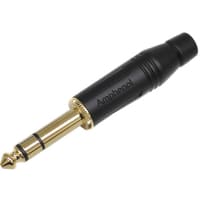 Amphenol Audio Plug, Phone, Straight, 1/4 in., Black, Gold, Solder, Stereo