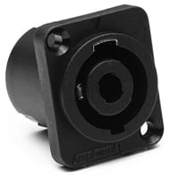 Amphenol Audio Loudspeaker Chassis Mount, D Type Flange, Thru Holes, Vertical PCB, Black Finish