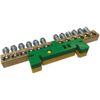 nVent ERIFLEX Earthing and Neutral Busbar with Green/Yellow DIN Rail Clip, 12 Connections