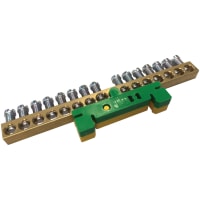 nVent ERIFLEX Earthing and Neutral Busbar with Green/Yellow DIN Rail Clip, 15 Connections