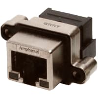 Amphenol Commercial (Amphenol CS) connector, rugged i/o, shielded rj45 receptacle w/leds, pcb, right angle