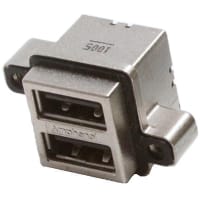 Amphenol Commercial (Amphenol CS) connector, usb receptacle, type a, stacked-2 port, right angle, pcb mount