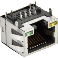 Amphenol Commercial (Amphenol CS) Conn, Data, Mod Jack, 1 Port, 8 Pos, LEDs, Shielded and EMI Shield Tabs