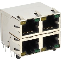 Amphenol Commercial (Amphenol CS) Conn; Data; Mod Jack; Stackable; 4-Port; Shield; 8 Pos; 8 Cnt; Gn(L), Yw(R) LED