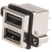 Amphenol Commercial (Amphenol CS) MUSB Series, Dual Port Type A USB Connector, Through Hole Socket, 1.5A