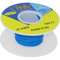 OK Industries Wire, Wrapping, Copper, 30 AWG, Solid, Blue Kynar Ins, +105C