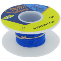 OK Industries Wire, Wrapping, Copper, 30 AWG, Solid, Blu Kynar Ins, +105C