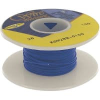 OK Industries Wire, Wrapping, Copper, 28 AWG, Solid, Blu Kynar Ins, +105C