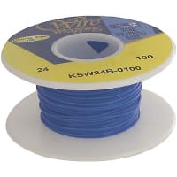 OK Industries Wire, Wrapping, Copper, 24 AWG, Solid, Blu Kynar Ins, +105C