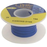 OK Industries Wire, Wrapping, Copper, 26 AWG, Solid, Blu Kynar Ins, +105C