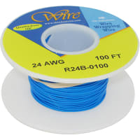 OK Industries Wire, Wrapping, Copper, 24 AWG, Solid, Blu Kynar Ins, +105C