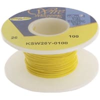 OK Industries Wire, 100ft 26AWG silver plated copper, yellow Kynar insulated, low strip force