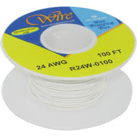 OK Industries Wire, Wrapping, Copper, 24 AWG, Solid, Wht Kynar Ins, +105C