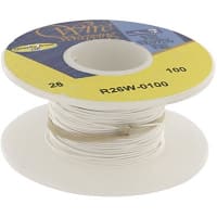 OK Industries Wire, Wrapping, Copper, 26 AWG, Solid, Wht Kynar Ins, +105C