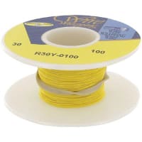 OK Industries Wire, Wrapping, Copper, 30 AWG, Solid, Yellow Kynar Ins, +105C