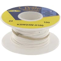 OK Industries Wire, Wrapping, Copper, 24 AWG, Solid, Wht Kynar Ins, +105C