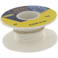 OK Industries Wire, Wrapping, Copper, 26 AWG, Solid, Wht Kynar Ins, +105C