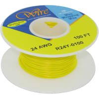 OK Industries Wire, Wrapping, Copper, 24 AWG, Solid, Yel Kynar Ins, +105C